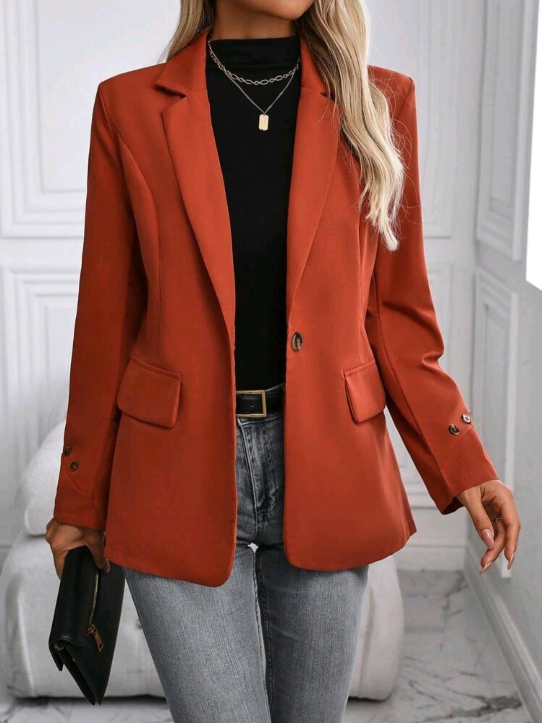 Shein Rust Orange Blazer Jacket Women Size S 4 Lightweight Casual Chic